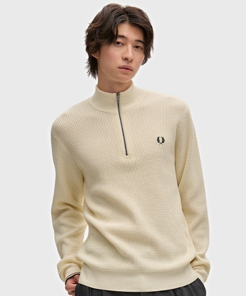FRED PERRY(フレッドペリー)の「【先行予約受付中】Waffle Stitch Half Zip Jumper/ワッフルステッチハーフジップニット(ニット/セーター・メンズ・ブラック/オートミール/ダークブルー/ベージュ/ブラック系その他/グリーン/ベージュ系その他・S/M/L/XS)」の6枚目の写真