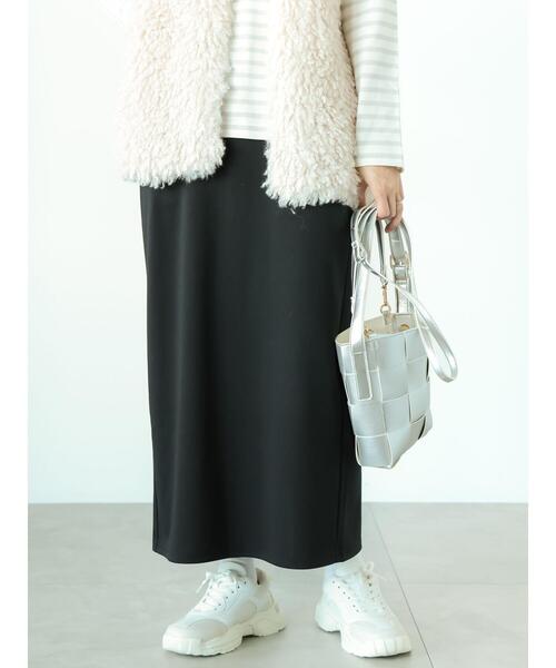 Lugnoncure（ルノンキュール）の「【選べる着丈】ポンチナロースカート（スカート・レディース・ブラック/ベージュ/ネイビー/ピンク/グリーン・ﾌﾘｰ(L)/ﾌﾘｰ(M)）」の2枚目の写真