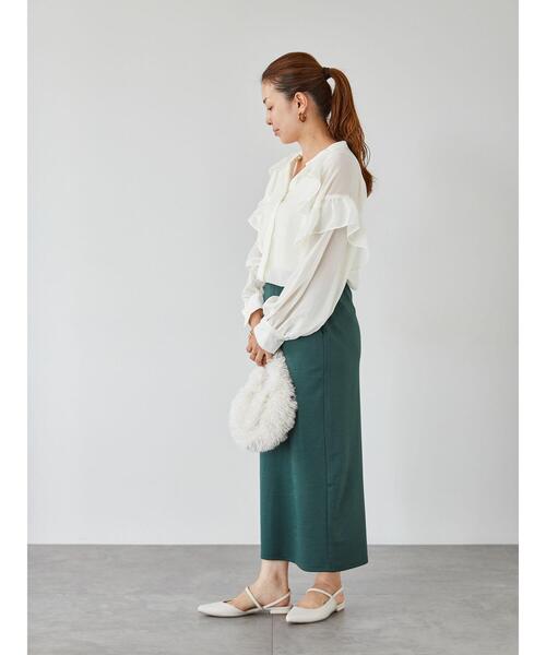 Lugnoncure（ルノンキュール）の「【選べる着丈】ポンチナロースカート（スカート・レディース・ブラック/ベージュ/ネイビー/ピンク/グリーン・ﾌﾘｰ(L)/ﾌﾘｰ(M)）」の11枚目の写真