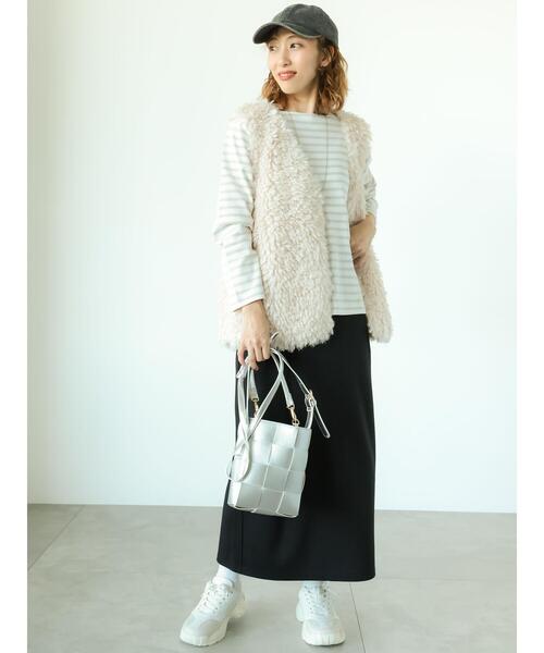 Lugnoncure（ルノンキュール）の「【選べる着丈】ポンチナロースカート（スカート・レディース・ブラック/ベージュ/ネイビー/ピンク/グリーン・ﾌﾘｰ(L)/ﾌﾘｰ(M)）」の13枚目の写真