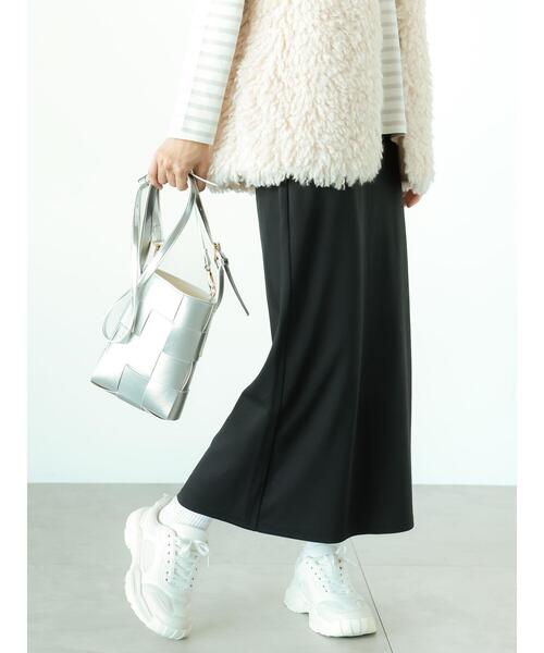 Lugnoncure（ルノンキュール）の「【選べる着丈】ポンチナロースカート（スカート・レディース・ブラック/ベージュ/ネイビー/ピンク/グリーン・ﾌﾘｰ(L)/ﾌﾘｰ(M)）」の15枚目の写真