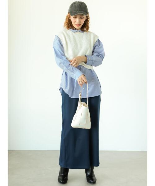 Lugnoncure（ルノンキュール）の「【選べる着丈】ポンチナロースカート（スカート・レディース・ブラック/ベージュ/ネイビー/ピンク/グリーン・ﾌﾘｰ(L)/ﾌﾘｰ(M)）」の16枚目の写真