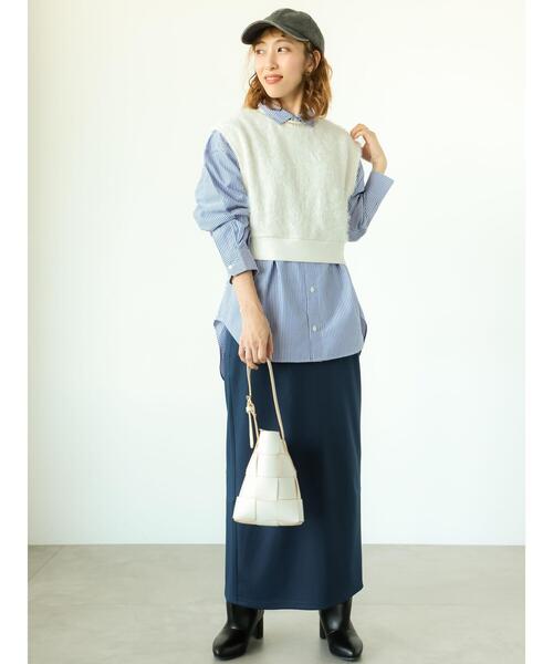 Lugnoncure（ルノンキュール）の「【選べる着丈】ポンチナロースカート（スカート・レディース・ブラック/ベージュ/ネイビー/ピンク/グリーン・ﾌﾘｰ(L)/ﾌﾘｰ(M)）」の17枚目の写真