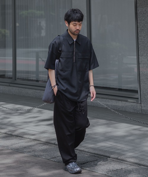 ATTACHMENT（アタッチメント）の「PE/CO/LI ツイル ハーフジップ S/Sシャツ / PE/CO/LI TWILL HALF ZIP S/S SHIRT（シャツ/ブラウス・メンズ・ベージュ/ブラック・1/2/3）」の8枚目の写真