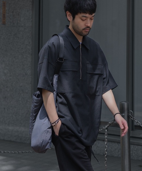 ATTACHMENT（アタッチメント）の「PE/CO/LI ツイル ハーフジップ S/Sシャツ / PE/CO/LI TWILL HALF ZIP S/S SHIRT（シャツ/ブラウス・メンズ・ベージュ/ブラック・1/2/3）」の7枚目の写真