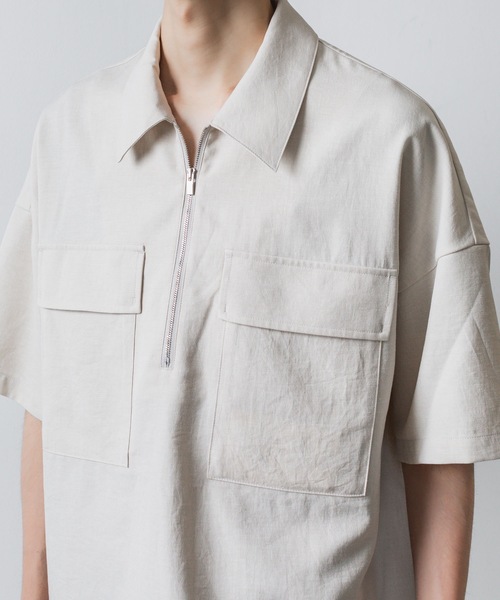 ATTACHMENT（アタッチメント）の「PE/CO/LI ツイル ハーフジップ S/Sシャツ / PE/CO/LI TWILL HALF ZIP S/S SHIRT（シャツ/ブラウス・メンズ・ベージュ/ブラック・1/2/3）」の14枚目の写真