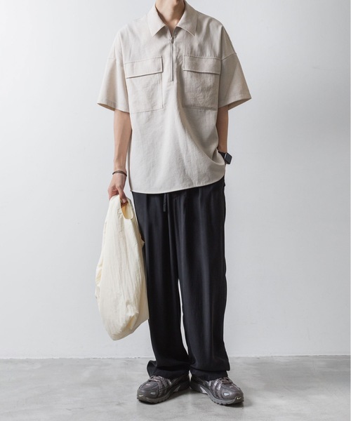 ATTACHMENT（アタッチメント）の「PE/CO/LI ツイル ハーフジップ S/Sシャツ / PE/CO/LI TWILL HALF ZIP S/S SHIRT（シャツ/ブラウス・メンズ・ベージュ/ブラック・1/2/3）」の16枚目の写真