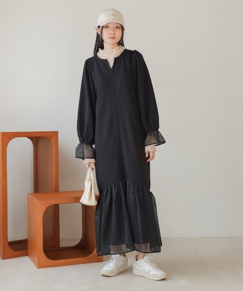 セール】【S・Mサイズ展開】オーガンジー切替スウェット