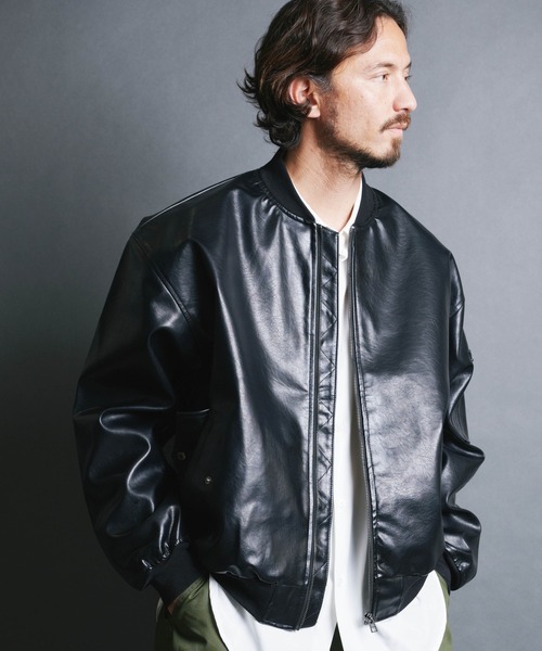 CE'E_SE'E シンセティックレザージャケット ブラック 美品 セール】【SELECT】IR:SYNTHETIC LEATHER MA-1 JKT