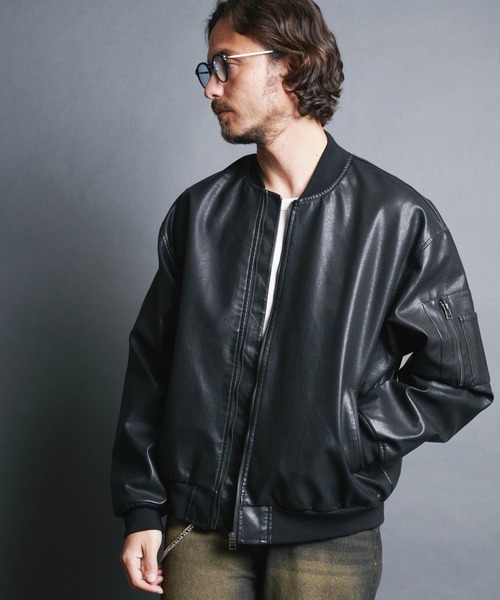 LEFLAH シンセティックレザーメルトンスタジャン 黒 サイズL LEFLAH シンセティックレザーメルトンスタジャン 黒 サイズL