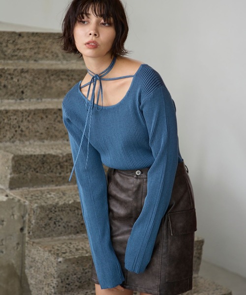 PAGEBOY（ページボーイ）の「チョーカーリブニットプルオーバー（ニット/セーター・レディース・ブラウン/ブラック/オフホワイト/ブルー・FREE）」の7枚目の写真