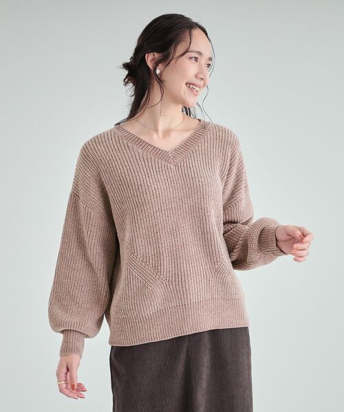 Cutie Blonde(キューティーブロンド)の「◆【S-LL/前後2WAY】大人のゆるさが魅力 ベロア風ラメモールニット(ニット/セーター・レディース・ベビーピンク/オリーブ/ネイビー/ナチュラル・04/03/02/01)」の12枚目の写真