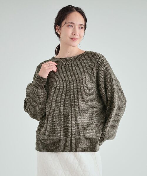 Cutie Blonde(キューティーブロンド)の「◆【S-LL/前後2WAY】大人のゆるさが魅力 ベロア風ラメモールニット(ニット/セーター・レディース・ベビーピンク/オリーブ/ネイビー/ナチュラル・04/03/02/01)」の21枚目の写真