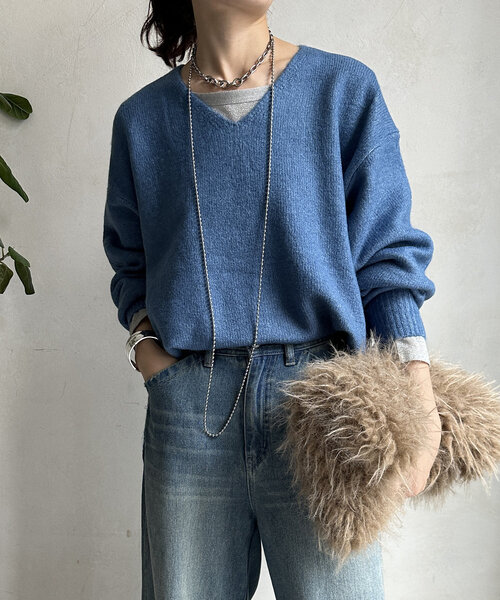 【WEB限定】ヤクライクVネックプルオーバー（ニット/セーター）｜DouDou（ドゥドゥ）