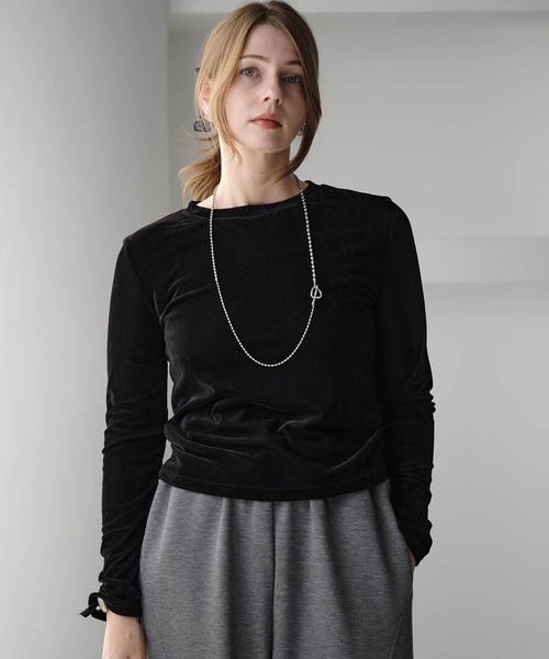 Mystrada 黒 長袖 トップス ベロア　サイズ38 Mystrada 黒 長袖 トップス ベロア サイズ38 - メルカリ