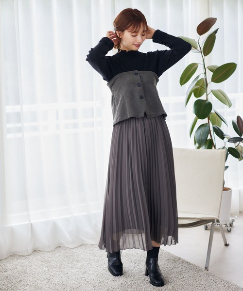 mysty woman（ミスティウーマン）の「コルセットSETプリーツスカート 246330（スカート・レディース・グレー/ブラック/アイボリー・FREE）」の7枚目の写真