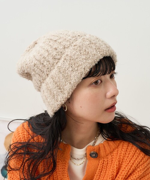 FREAK'S STORE（フリークスストア）の「ブークレニットキャップ/ビーニー（ニットキャップ/ビーニー・レディース・ベージュ/ホワイト/ピンク・ONE SIZE）」の2枚目の写真