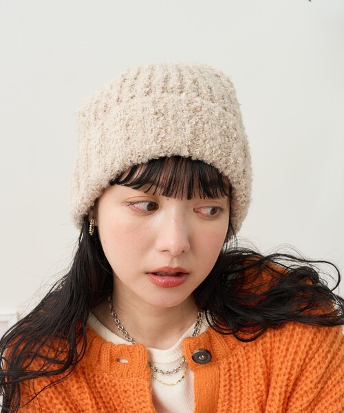 カシミヤ混ブークレ ビーニー セール】ブークレニットキャップ/ビーニー（ニットキャップ