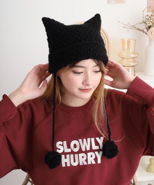 L/XL palace ポーラテック　耳当て　ビーニー　ニットキャップ　迷彩 セール】RUCCHE ボーダーニット猫耳ワッチ（ニットキャップ
