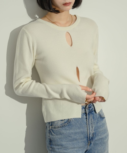 NEUNA（ヌナ）の「フロントオーバルニットトップス（ニット/セーター・レディース・グレー/ブラック/オフホワイト/ネイビー・FREE）」の5枚目の写真