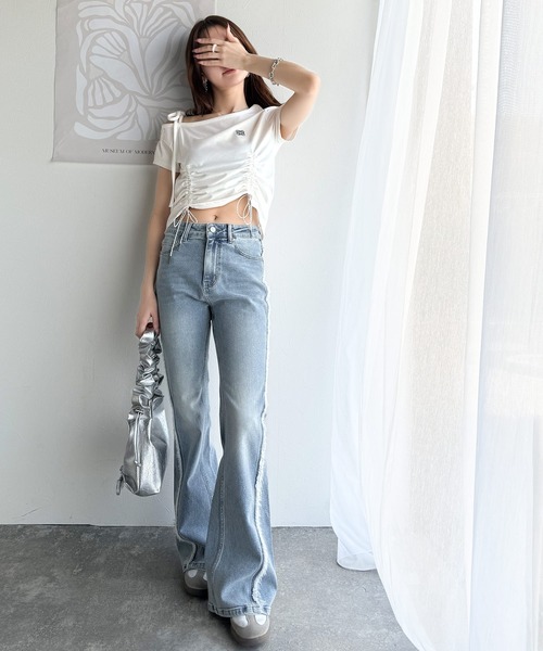 mily bilet(ミウィビレット)の「【mily bilet】自分らしさが光る。ワンショルダー胸刺繍肩リボンドロストカットソー(Tシャツ/カットソー・レディース・アイボリー/ブラック/ホワイト×ブラック/杢グレー/ブラック系その他・SMALL/MEDIUM/LARGE/X-LARGE)」の18枚目の写真