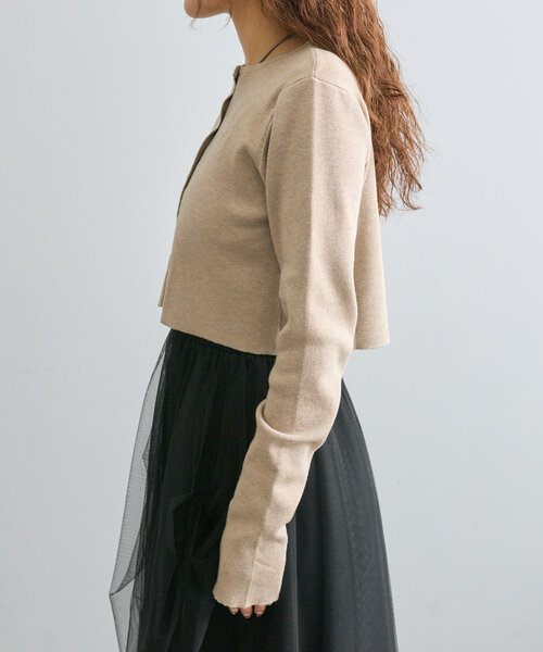 mline（エムライン）の「[mline]ロゴ刺繍チビカーデ（ニット/セーター・レディース・チャコールグレー/ネイビー/ベージュ/ピンク・FREE）」の14枚目の写真