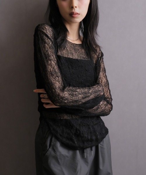 Ulysses（ユリシス）の「ストレッチレースシアートップス（Tシャツ/カットソー・レディース・ホワイト/ブラック・F）」の2枚目の写真