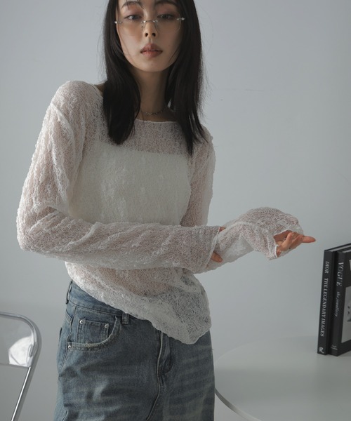 Ulysses（ユリシス）の「ストレッチレースシアートップス（Tシャツ/カットソー・レディース・ホワイト/ブラック・F）」の10枚目の写真