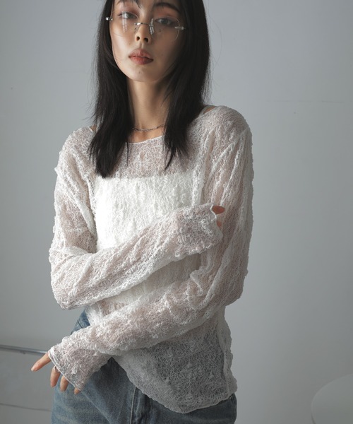 Ulysses（ユリシス）の「ストレッチレースシアートップス（Tシャツ/カットソー・レディース・ホワイト/ブラック・F）」の12枚目の写真