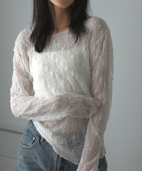 Ulysses（ユリシス）の「ストレッチレースシアートップス（Tシャツ/カットソー・レディース・ホワイト/ブラック・F）」の3枚目の写真