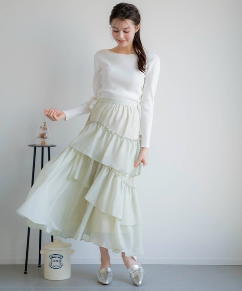 NOELA（ノエラ）の「シアーティアードスカート（スカート・レディース・ライトグリーン/オフホワイト/サックスブルー・S/M）」の22枚目の写真