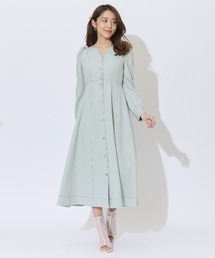 デコルテあき配色ステッチワンピース
