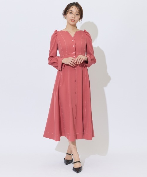 AND COUTURE(アンドクチュール)の「デコルテあき配色ステッチワンピース(ワンピース・レディース・イエロー/ミント/ネイビー/ピンク・FREE)」の19枚目の写真