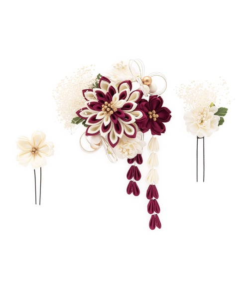 SOUBIEN（ソウビエン）の「つまみ細工　flower髪飾り3点セット（和装小物・レディース・ネイビー系/グリーン系/ホワイト系/パープル系・FREE）」の13枚目の写真