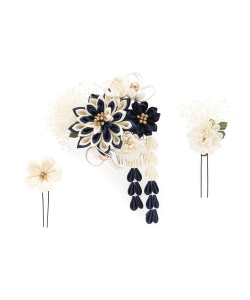 SOUBIEN（ソウビエン）の「つまみ細工　flower髪飾り3点セット（和装小物・レディース・ネイビー系/グリーン系/ホワイト系/パープル系・FREE）」の18枚目の写真