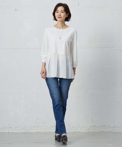 J.PRESS(ジェイプレス)の「【WEB限定カラーあり】スムースジャージー フレアー カットソー(Tシャツ/カットソー・レディース・ホワイト系/ネイビー系・LARGE/MEDIUM)」の13枚目の写真