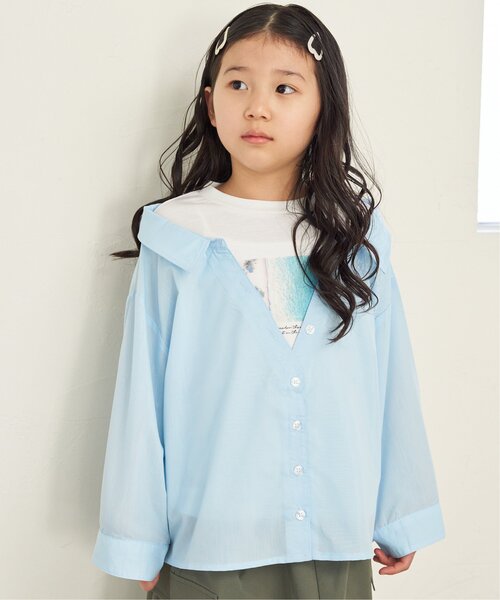 ikka（イッカ）の「【親子コーデ】フォトTドッキングブラウス（120~160cm）（シャツ/ブラウス・キッズ・グリーン/ブルー・120/130/140/150/160）」の15枚目の写真