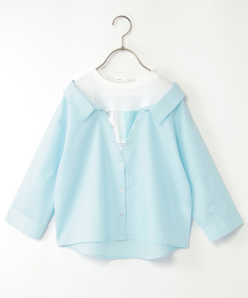 ikka（イッカ）の「【親子コーデ】フォトTドッキングブラウス（120~160cm）（シャツ/ブラウス・キッズ・グリーン/ブルー・120/130/140/150/160）」の2枚目の写真
