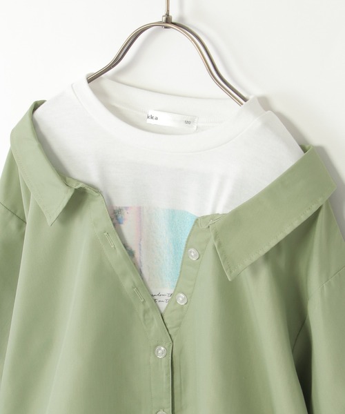 ikka（イッカ）の「【親子コーデ】フォトTドッキングブラウス（120~160cm）（シャツ/ブラウス・キッズ・グリーン/ブルー・120/130/140/150/160）」の7枚目の写真