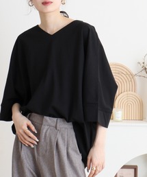Vネック7分袖ドルマンTシャツ