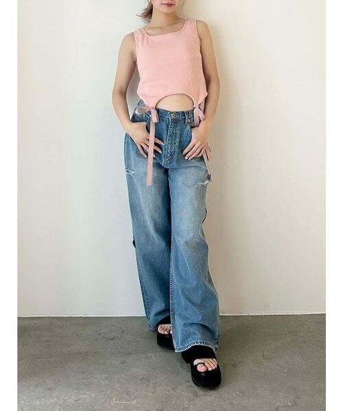 CALNAMUR カップインリボンタンクトップ セール】CUP IN RIBBON TANK TOP/カップインリボンタンクトップ
