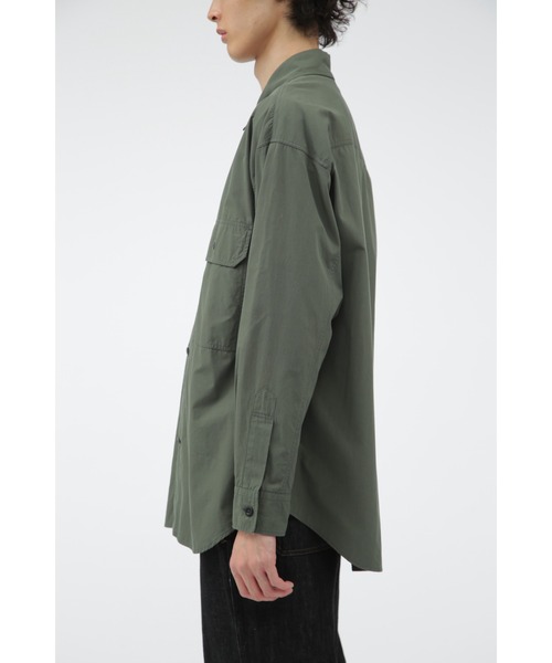 MHL.（エムエイチエル）の「COTTON CUPRA PLAINWEAVE（シャツ/ブラウス・メンズ・カーキ/ネイビー系1・SMALL/LARGE/MEDIUM）」の4枚目の写真