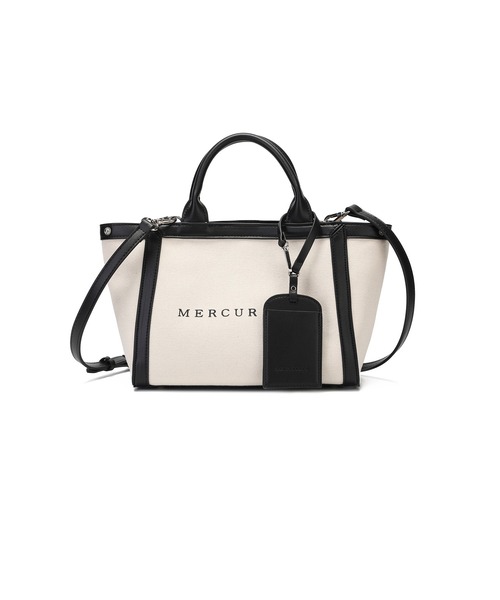 MERCURYDUO（マーキュリーデュオ）の「【MERCURYDUO/マーキュリーデュオ】カードケース付 軽量キャンバスロゴ 2WAYトートバッグ（トートバッグ・レディース・ブラック系/アイボリー系・FREE）」の9枚目の写真
