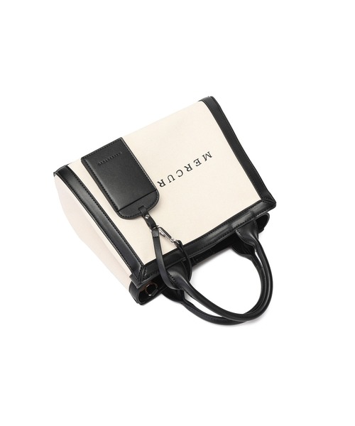 MERCURYDUO（マーキュリーデュオ）の「【MERCURYDUO/マーキュリーデュオ】カードケース付 軽量キャンバスロゴ 2WAYトートバッグ（トートバッグ・レディース・ブラック系/アイボリー系・FREE）」の20枚目の写真