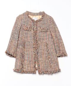 セール】マルチツイード ラウンドカラージャケット（ノーカラー