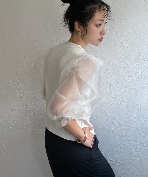 deux amour(ドゥーザムール)の「袖ボリュームオーガンジートップス(Tシャツ/カットソー・レディース・ブラック/ホワイト・FREE)」の15枚目の写真