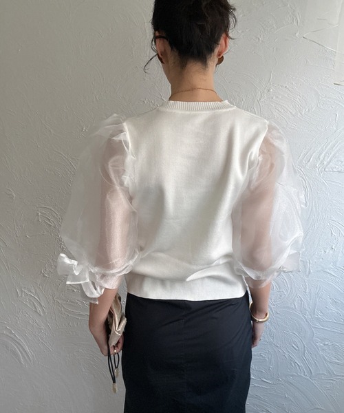 deux amour(ドゥーザムール)の「袖ボリュームオーガンジートップス(Tシャツ/カットソー・レディース・ブラック/ホワイト・FREE)」の17枚目の写真