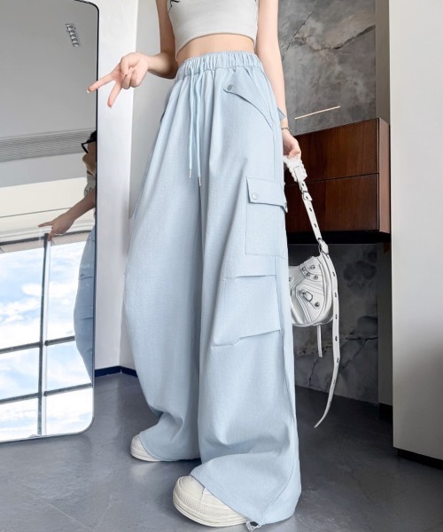 Miniministore(ミニミニストア)の「カーゴパンツ レディースストレートパンツ(カーゴパンツ・レディース・ブラック/ホワイト/ベージュ/ダークグレー/ライトブルー・FREE)」の5枚目の写真