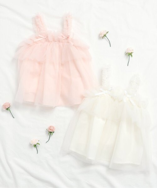 apres les cours（アプレレクール）の「チュールベビージャンスカ（その他ベビーウェア・キッズ・オフホワイト/ピンク・80/70）」の3枚目の写真