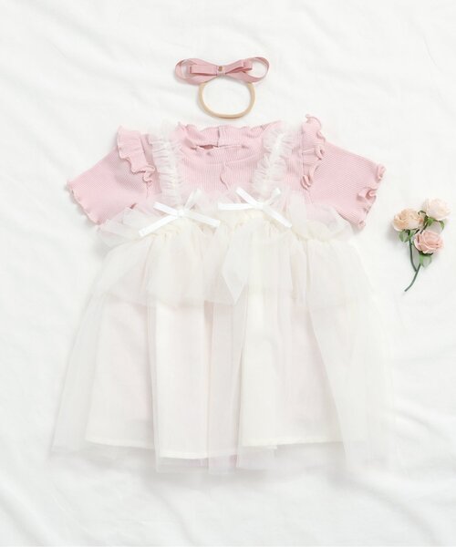 apres les cours（アプレレクール）の「チュールベビージャンスカ（その他ベビーウェア・キッズ・オフホワイト/ピンク・80/70）」の5枚目の写真